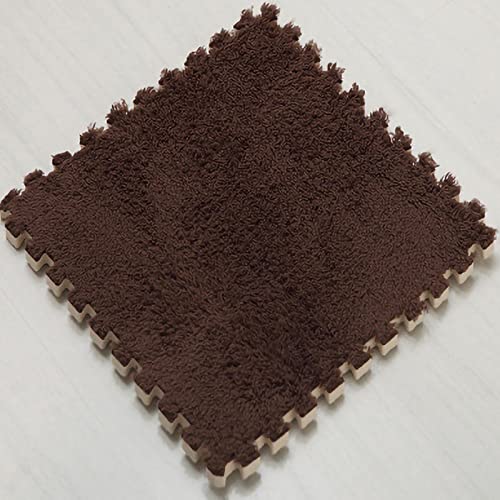12pcs Tiled Puzzle Play Mats Interlocking Shaggy Soft EVA Foam Mats Protective Floor for Children Kids Room Home Parlor Bedroom(Brown) - color: Brown