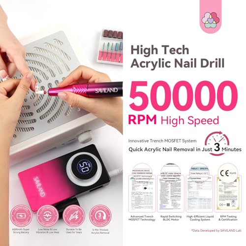 SAVILAND Professional Drill Nails Machine 50000RPM for Salon Nail Techs - color: 1-black Pink