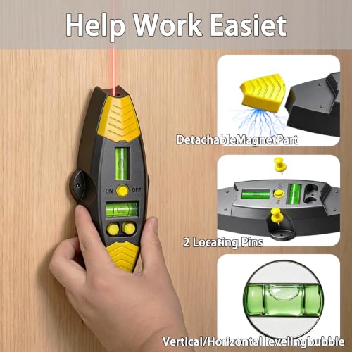3-in-1 Magnetic Stud Finder with Laser, Wall Scanner with 2 Detachable Magnetic Positioning Modules & 4 Wooden Surface Locator Pins, Stud Finder Leveler Tool for Home Renovation Inspection. (Black) - color: Black