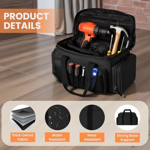 VJI 18" Heavy Duty Tool Bag with Adjustable Shoulder Strap, Black - color: Black