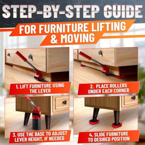 Furniture Lifter Tool with 4 Pcs Appliance Movers Sliders, 660 Lbs - color: Red