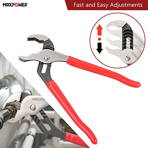 MAXPOWER 10 inch Groove Joint Pliers, Quick Adjustable Serrtated V Jaw Tongue and Groove Pliers - size: 10"