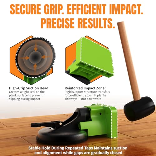 Floor Gap Fixer Tool Kit with Suction Cup & Rubber Mallet, Floating Floor Fixer Tool Repair for Laminate, LVP & Engineered Wood, Includes Silicone Pad for Textured Surfaces