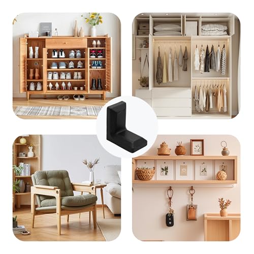 30PCS 90 Degree L Shape Metal Corner Brackets Black Plastic Cover Right Angle Brace for Shelf Cabinet Chair Furniture, 1.1x1.1x0.7 with Screws - size: Black