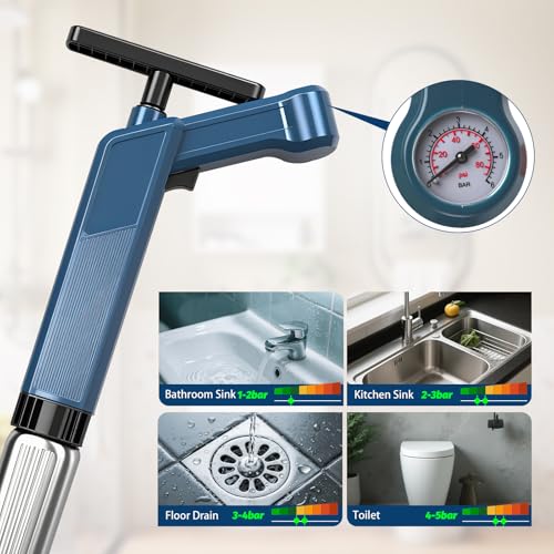 Toilet Plungers for Bathroom Heavy Duty, High Pressure Toilet Auger Air Drain Blaster with Real-Time Toilet Snake Drain Clog Remover,Toilet Unclogger Tool,Sink Shower Tubs Plumbing Clogs (Blue) - color: Blue