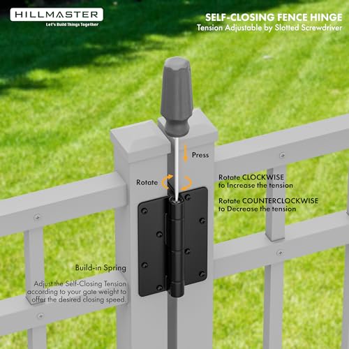 5-3/4" Self Closing Aluminum Gate Hinges for Metal Pool Gates,Heavy Duty Fence Door Hinges with Adjustable Tension for Vinyl Fence,Legged Hinges for Indoor Outdoor,Gate Hardware,2Pack,Matte Black - color: Black