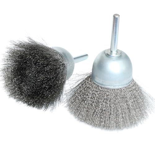 2.5"" 2Pcs Stainless Steel Wire Cup Brush Set, Wire Brush for Drill 1/4"" Hex Shank Fine Wire Drill Brush for Rust Removal
