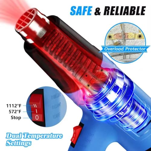 Heat Gun, 900W Hot Air Gun with 2 Temp Settings 572 & 1112°F, Overload Protection, 4 Nozzles, 5FT Cord, Heat Shrink Gun for Crafts, Resin, Vinyl Wrap, Soldering & Phone Repair