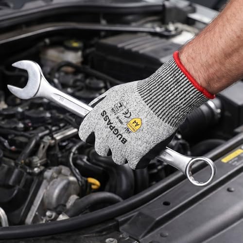 12 Pairs ANSI A4 Cut Resistant Work Gloves With Sandy Nitrile Coating, M - size: Medium