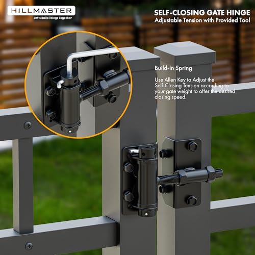 Heavy Duty Self Closing Gate Hinges for Metal/Vinyl/PVC/Wood Fence,90 Degree Narrow Wood Door Hinges with Adjustable Tension,Gate Closer Hinges for Swing Door,Gate Hardware Kit,2 Pack/Set,Black Finish