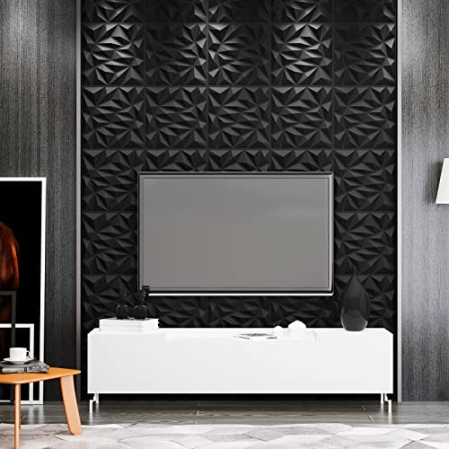 Art3dwallpanels 33 Pack 3D Wall Panels, Black PVC | Modern Raised 3D Wall Tiles, Waterproof Fireproof, 33 Sheets Large Pack, Easy DIY Mount for Residential Commercial Wall - color: Black