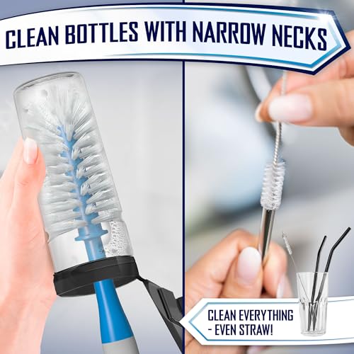 Dish Brush Set of 4 - Kitchen Scrub Brushes with Non-Slip Long Handle for Cleaning, Scrubber, Dishwashing, Dishes, Bottles, Straws, Cups, Pots & Sink, Blue - color: Blue