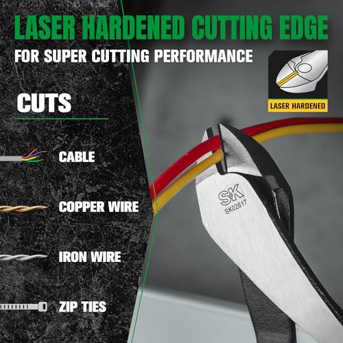 SK 9" Angled Side Cutters, Heavy Duty Diagonal Cutting Pliers, Wire Cutters