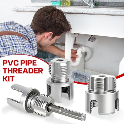 PVC Pipe Threader Kit, Threading Tool, PVC Plumbing Tools,Pipe Tapping Tool - size: 1/2+3/4+1