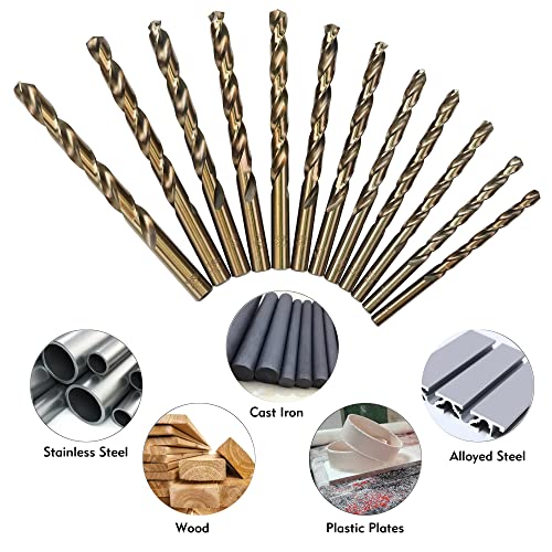 GMTOOLS 29Pcs Cobalt Drill Bits Set, M35 High Speed Steel, 135 Degree Tip, Stainless Steel, Plastic and Wood with Metal Indexed Storage Case 1/16"-1/2" - style: 29 pcs Cobalt