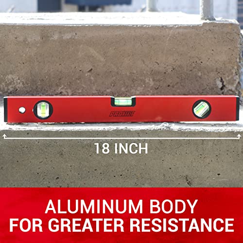 PROMAKER 18 inch Level, Magnetic Level with 180° 90° 45° bubbles, Shock Resistant, Aluminum Body, Level Tool with Overhead Viewing for Comfortable read PRO-NV030 - size: 18 inch