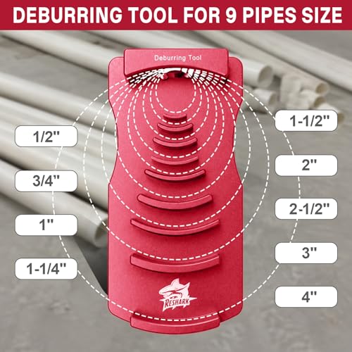 9-in-1 Inner & Outer PVC Pipe Deburring Tool Kit,Chamfers PVC Chamfer Tool - color: Red Plus