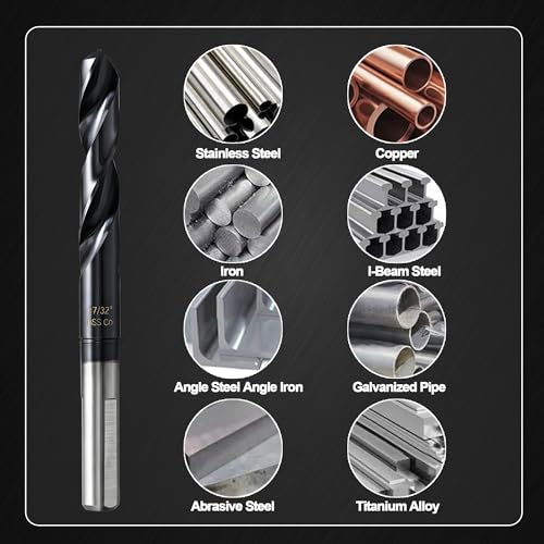 17/32 Drill Bit for Metal and Hardened Steel, M35 Cobalt 1/2 Inch Reduced Shank Industrial Grade Heavy Duty Drill Bit, with Index Storage Case - size: 17/32 in