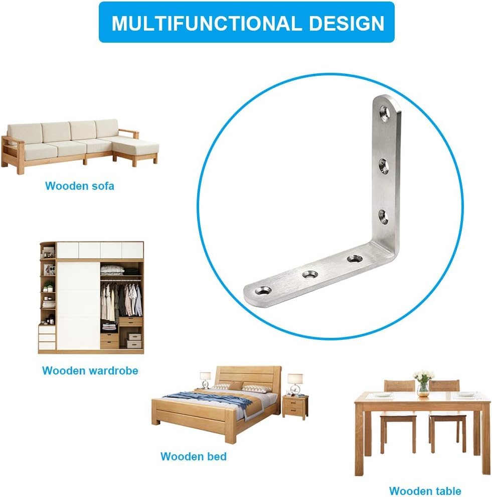 Stainless Steel Corner Bracket - 8 PCS Heavy Duty Right Angle Brackets for Wood Furniture and Metal Joints - 4 x 4 Inch - with Screw - size: 4 x 4 inch 8 pieces