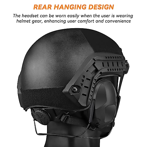 Tactical Shooting Earmuffs,Rear Mounted Noise Cancelling Headphones for Tactical Games, Construction Site, Hunting - color: Black