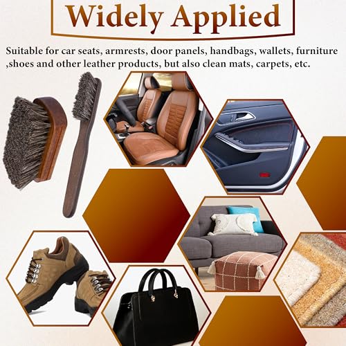 2 PCS Leather Brush Car Detailing, Horse Hair Brush, Car Cleaning Supplies - color: 2 Pcs