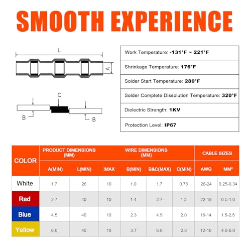 400PCS Solder Seal Wire Connectors Kit, Waterproof Solderless Heat Shrink Butt Terminal Insulated Electrical Butt Splice for Automotive Marine Boat Cars Wire Join