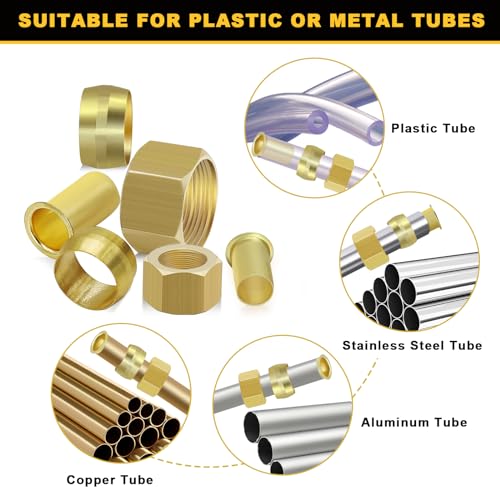 Siptenk 255PCS Brass Compression Sleeves Ferrules Inserts Nuts Fittings - color: 255PCS Sleeves Ferrules Inserts Nuts