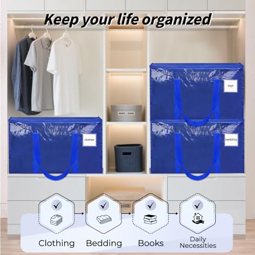 ukeetap 8 Pack Extra Large Clothes Storage Bins with Lids, Moving Bags,Blue - color: Blue, size: 8 Pack