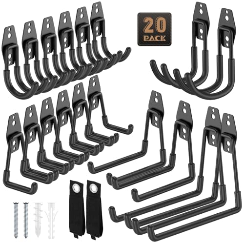 Heavy Duty Garage Hooks for Storage & Hanging Items, 20-Pack - color: 20-Pack Set Black