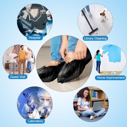 200 Pcs Disposable Shoe Covers with 2 Dispenser Boxes, Black - color: Black