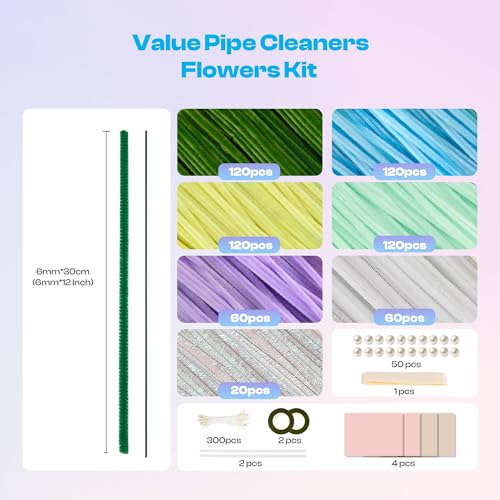 Caydo 700 Pieces Pipe Cleaner Flower Kit with 16 Flowers Videos, 7 Colors