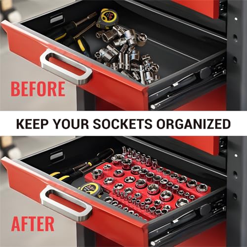 AIUITIO 6-Piece Magnetic Socket Organizer Set, Magnetic Socket Holder Includes 1/4", 3/8", 1/2" Drive Metric SAE Socket Trays,Holds Standard and Deep Sockets - size: Magnetic Design