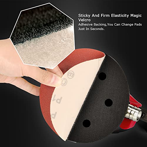 Random Orbital Sander 5" & 6" Pneumatic Palm Sander with Extra 5" Backing Plate, Sponge Polishing Pads, Sandpapers Low Vibration and Heavy Duty for Wood, Composites, Metal