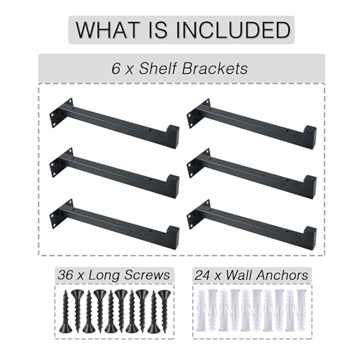 OVOV 6 Pack 12 Inch Black Shelf Brackets with Lip Wall Shelf Brackets - color: Black, size: 12 Inch