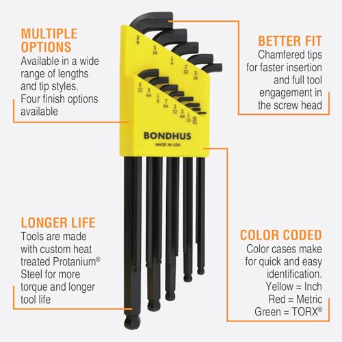 Bondhus 16537 Set of 13 Balldriver Stubby L-wrenches, sizes .050-3/8-Inch