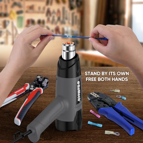 ROMECH 1500W Heavy Duty Heat Gun, Variable Temperature Control Hot Air Gun Kit with 2 Air Flow 120°F~1200°F and 4 Nozzles for Crafts Shrink Wrap (Gray) - color: Grey