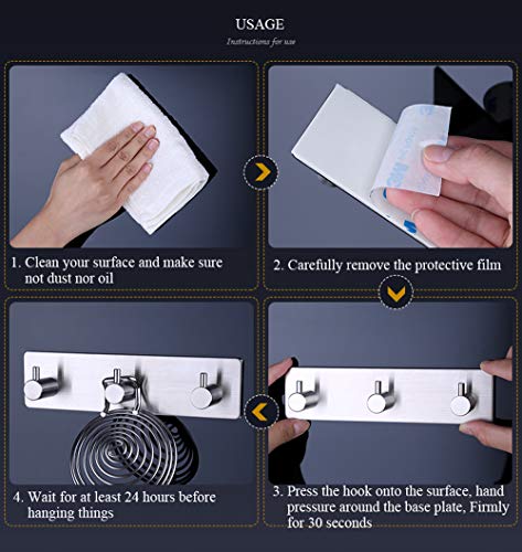 Self Adhesive Stainless Steel Hooks, Wall Mount Heavy Duty Hanger - color: 3 Hooks