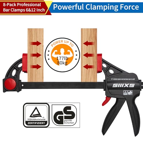 8-Pack 12" and 6" Bar Clamps for Woodworking Set - size: 12'' & 6''