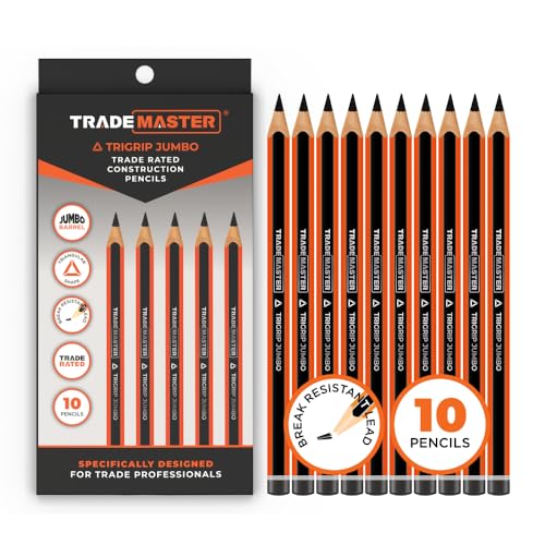 Carpenters Pencils Pack of 10 | Builders Pencil with TriGrip Jumbo Barrel - Construction Pencils Having Hard Lead for Marking Wood, Brick, Concrete & Plasterboard | Work Pencil for Builder - style: Pack of 10