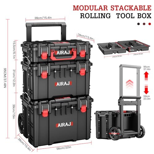 AIRAJ Rolling Tool Box with Wheels Heavy Duty, Stackable Tool Box Organizer