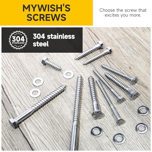 (20Sets) 1/4" x 3" Hex Head Lag Bolts, Heavy Duty Lag Screws with Washers, 304 Stainless Steel Bolts 18-8, Lag Screws Wood Screws, Partial Thread Bright Finish, 1/4 Bolt by Mywish - size: 1/4 x 3" (20 set)