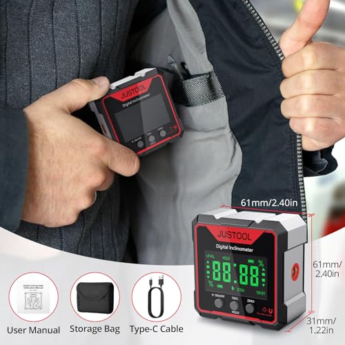 JUSTOOL Digital Angle Finder Magnetic Angle Gauge with Electronic Laser - color: Red