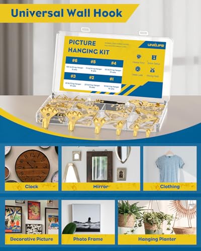 Uniclife 152 Pcs Heavy Duty Picture Hanging Kit, Picture Hanging Hooks,Gold - size: 152 Pcs, style: Gold