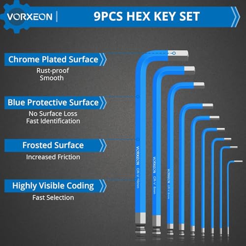 9-Piece Metric Allen Wrench Hex Key Set 1.5 to 10 mm - size: 9PCS Blue Allen Wrench Set