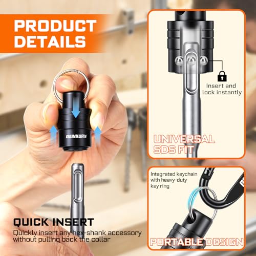 Geinxurn 5Pcs SDS Shank Bit Holder Keychain Set, Heavy Duty Quick Release Drill Bit Storage Organizer for Impact Driver Drill Bit for Lineman, Electricians, Construction Crews Outdoor Work - size: SDS005