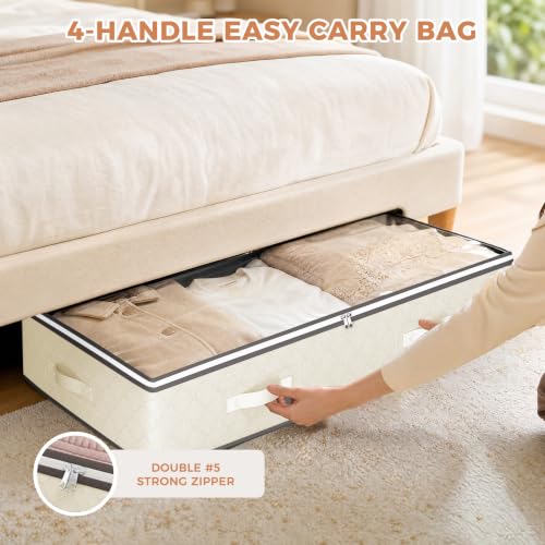 Budding Joy 4 Pack Under Bed Storage Containers with Clear Lids, Beige - color: Beige, size: 60L-4 Pack
