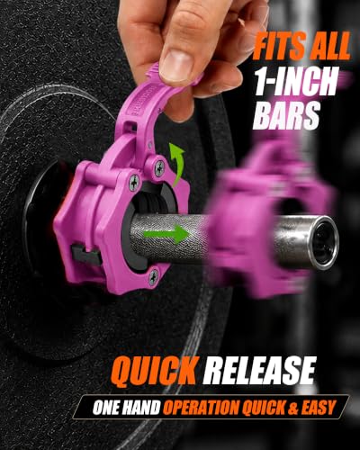 MAXRICH Ultra-Thin 1-Inch Barbell Clamps, Quick Release Weight Clips for 23–30mm Bars, Secure Barbell Collars for Home Gym - color: Rose