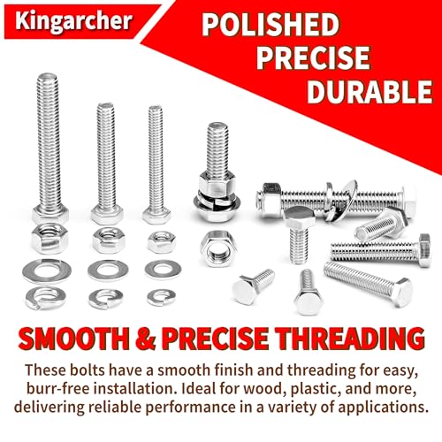Kingarcher 252Pcs Hex Bolts and Nuts Assortment Kit, 1/4 20 5/16 18 3/8 16 Inch, 304 Stainless Steel 18-8 Assorted Bolts Nuts Flat Washers Hardware Kit, Screw Nut and Bolt Organizer, 3/4" to 2-1/2"