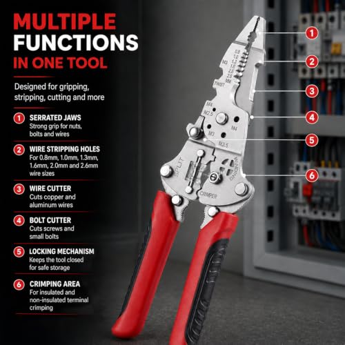 Multifunctional Foldable Automatic Wire Stripper and Cutter, Portable Crimping Tool for and Stripping tools & home improvement - color: Red