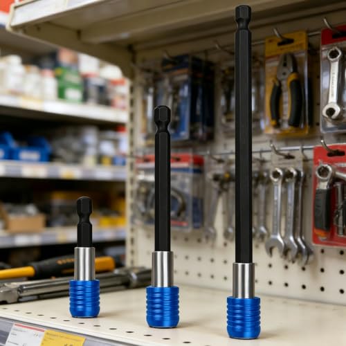 3-Piece Magnetic Bit Holder Extension Set, Quick Release Universal Impact Drill Adapter for Home DIY Projects（Blue） - color: Blue